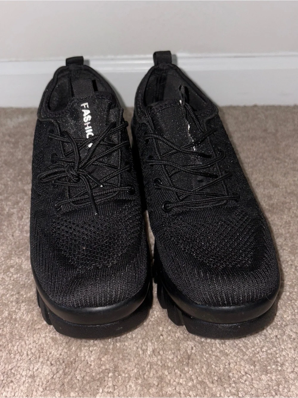 Black Platform Knit Lace-Up Women's Sneakers